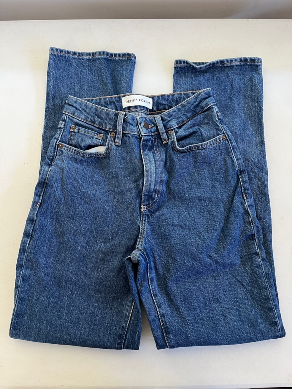 Denim Forum Dark Blue Hi-Rise Straight Jean Size 24